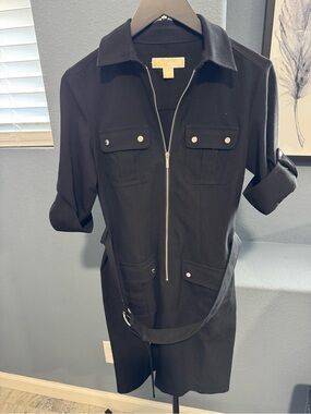 Michael Kors Black Zip-Front Mini Dress